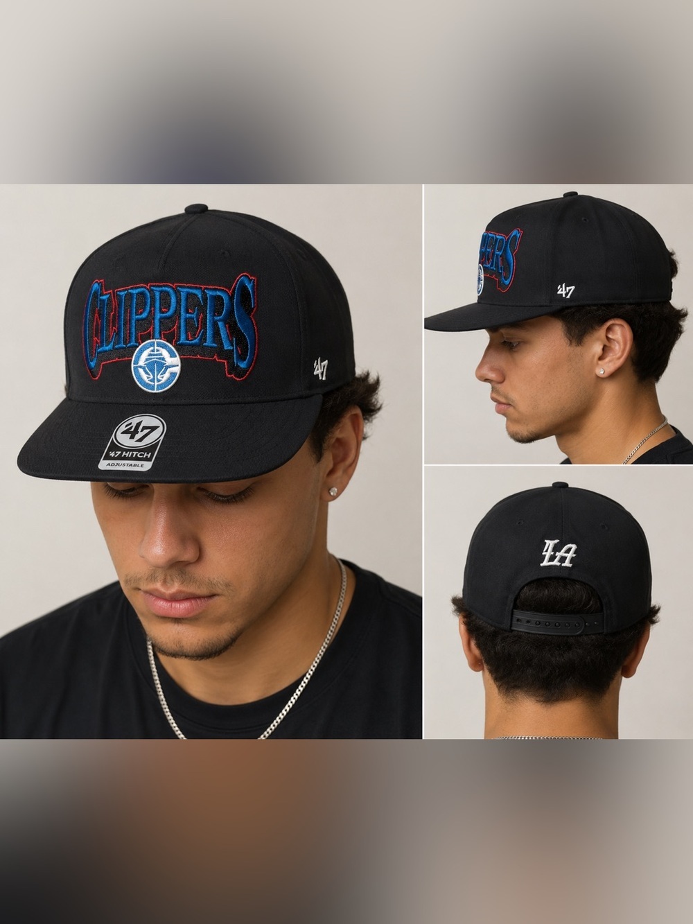 LA Clippers Black Snapback Hat with Blue & Red Embroidery